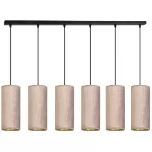 Emibig Bente Black Bar Pendant Ceiling Light with Pink Fabric Shades, 6x E14