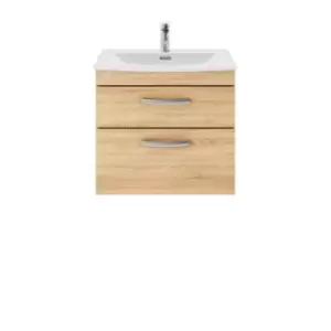 Nuie Athena 600 Wall Hung 2-drawer Vanity & Curved Basin - Natural Oak