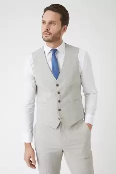 Mens Slim Fit Stone Pow Check Waistcoat