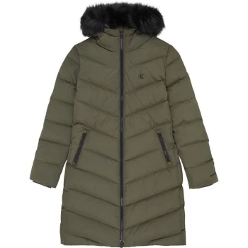 Calvin Klein Jeans Long Down Jacket - BLACK OLIVE