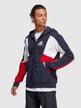 adidas Sportswear Essentials Colorblock Full-Zip Hoodie - Navy, Size XL, Men