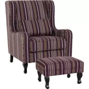 Seconique - Sherborne Fireside Chair and Footstool in Burgundy Stripe Fabric