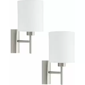 2 PACK Wall Light Colour Satin Nickel Shade White Fabric Rocker Switch E27 60W