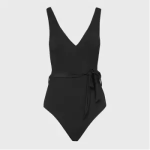 Missguided Plus Size Belted Waist Crinkle Swimsuit - Black