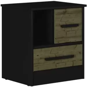 Madrid 2 Drawer Slider Bedside in a Black and Acacia Finish