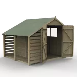 8a x 6a Forest 4Life 25yr Guarantee Overlap Pressure Treated Double Door Apex Wooden Shed with Lean To (2.42m x 2.64m)