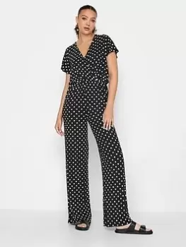 Long Tall Sally Black White Spot Wrap Jumpsuit, Black, Size 14-16, Women