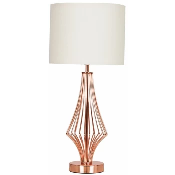 Copper Metal Wire Geometric Diamond Table Lamp With Drum Shade - Beige