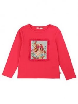 Billieblush Girls Long Sleeve Applique T-Shirt - Bright Pink