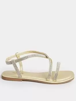 Yours Extra Wide Fit Diamante Flat Strippy Sandal Gold, Size 6Eee, Women