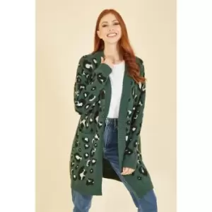 Yumi Green Animal Intarsia Long Cardigan - Green