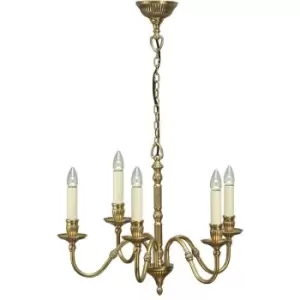 Interiors 1900Y133P5 - 5 Light Multi Arm Ceiling Candle Pendant Brass, Ivory, E14