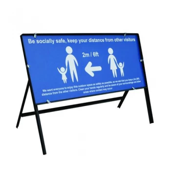 Be Socially Safe Safe Q Sign Blue 1050x450mm STP111