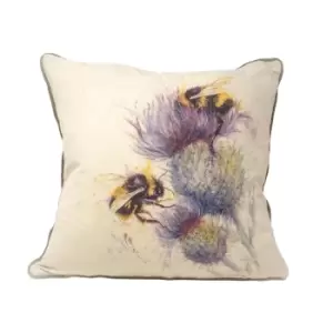 Jane Bannon Bees On Thistle Feather Filled Cushion (One Size) (Cream)