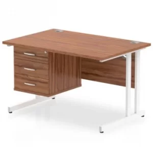 Impulse 1200 Rectangle White Cant Leg Desk WALNUT 1 x 3 Drawer Fixed Ped