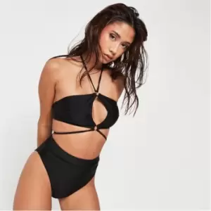 Missguided Ring Halterneck Cut Out Bikini Top - Black