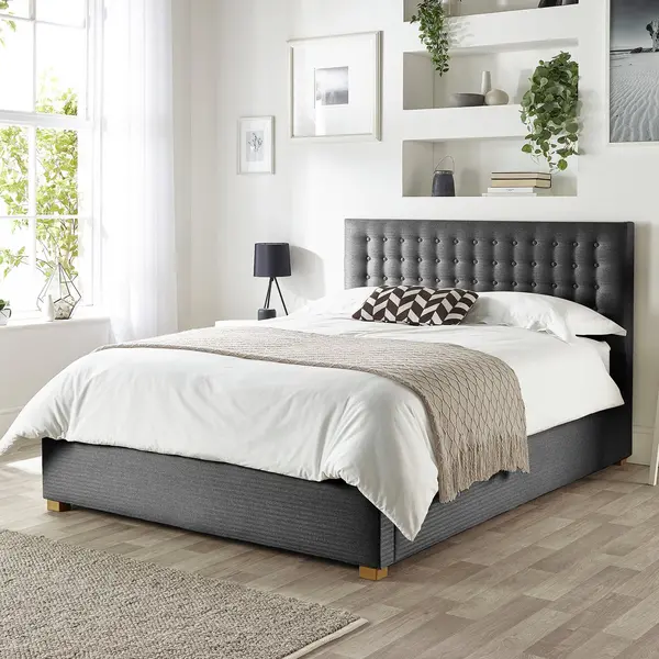 Catherine Lansfield CL Opulence Twill Kingsize Ottoman Bedframe - Charcoal