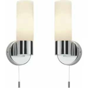 Loops - 2 pack IP44 Bathroom Wall Light Chrome & Frosted Glass Shade Modern Lamp Fitting