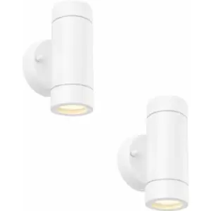 Loops - 2 pack Up & Down Twin Outdoor IP44 Wall Light - 2 x 7W GU10 LED - Gloss White