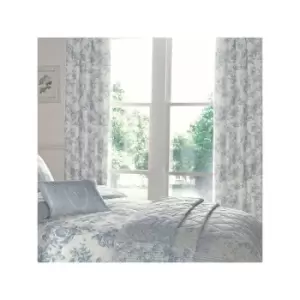 Dreams & Drapes Malton Floral Toile Print Thermal Lined Pencil Pleat Curtains, Blue, 66 x 72 Inch