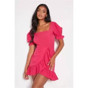 I Saw It First Pink Woven Tie Back Wrap Front Short Sleeve Mini Dress - Pink