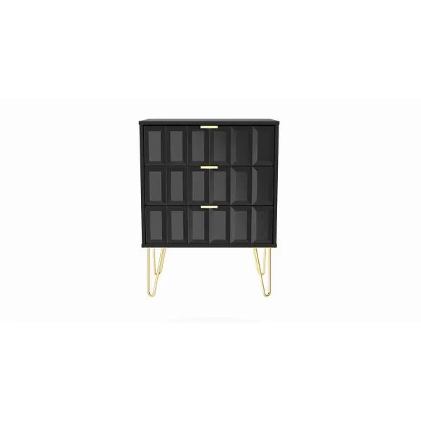 Welcome Furniture Ready Assembled Cube 3 Drawer Midi Sideboard In Deep Black