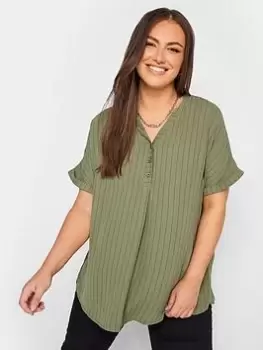 Yours Short Sleeve Half Placket Blouse Green Stripe, Green, Size 20, Women