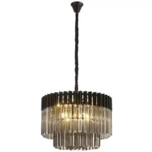 Luminosa Lighting - Luminosa Poland Ceiling Pendant Round 8 Light E14, Matt Black, Smoke Sculpted Glass Item Weight: 17.3kg