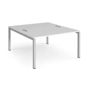 Bench Desk 2 Person Rectangular Desks 1400mm White Tops With Silver Frames 1600mm Depth Connex