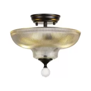 Luminosa Talisa 2 Light Semi Flush Ceiling Lamp E27 With Round 30cm Glass Shade Matt Black, Clear