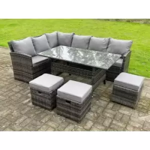 Fimous 6 Seater Outdoor Dark Grey Rattan Lounge Complete Sofa Set with Corner Sofa and 3 Stools