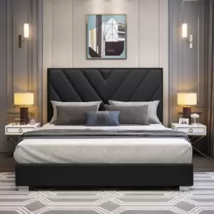 Deana Upholstered Beds - Plush Velvet, Double Size Frame, Black - Black