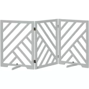 PawHut Wooden Pet Gate Foldable Freestanding Pet Gate w/ Three Panels - Grey - Grey