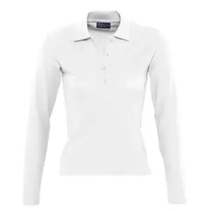 SOLS Womens/Ladies Podium Long Sleeve Pique Cotton Polo Shirt (S) (White)