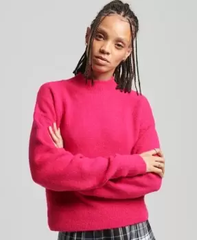 Superdry Womens Vintage Essential Mock Neck Jumper Pink / Hot Pink - Size: 16