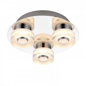 3 Light Bathroom Flush Ceiling Light Chrome, Frosted Acrylic IP44