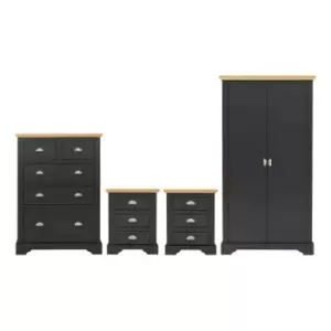 Seconique Toledo 2 Door Wardrobe Bedroom Set - Grey/Oak Effect