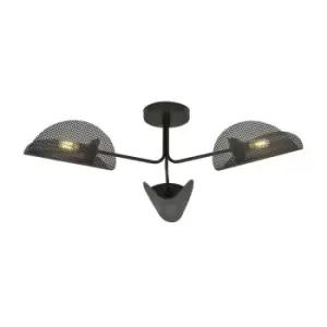 Emibig Gomez Black Multi Arm Semi Flush Ceiling light with Brown Fabric Shades, 3x E14