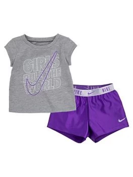 Nike Younger Girl Practice Perfect 2 Piece Short Set - Grey/Purple, Purple, Size 12 Months, Women