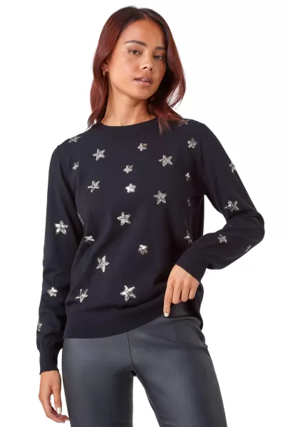 Petite Sequin Star Embellished Jumper