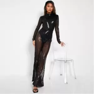 I Saw It First Sequin High Neck Flared Leg Jumpsuit - Black