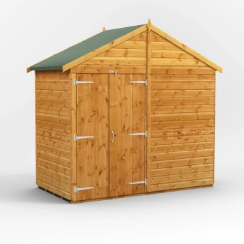 Power Sheds - 4x8 Power Windowless Apex Double Doors Garden Shed - Brown