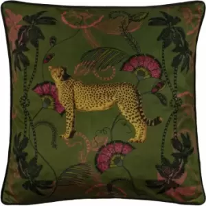 Paoletti Tropica Cheetah Cushion Cover (One Size) (Khaki Green/Gold/Black) - Khaki Green/Gold/Black