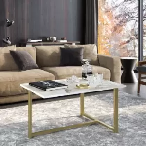 Decorotika Merideths Metal Coffee Table, Cocktail Table For Living Room Table, Large Storage Space, Tea Table, Accent Table - White Marble Effect And