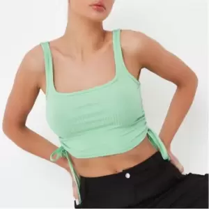 Missguided Rib Ruched Crop Top - Green