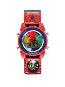 Disney Marvel Spiderman Red / Blue Printed PU & Canvas Strap Lightup Watch, Red