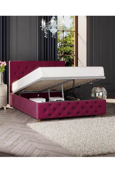 Laurence Llewelyn-Bowen Luna Ottoman Storage Bed in Plush Velvet Fabric, Custom Made Wine