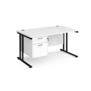 Office Desk Rectangular Desk 1400mm With Pedestal White Top With Black Frame 800mm Depth Maestro 25 MC14P2KWH