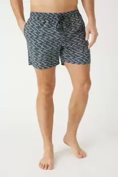 Mens Black Mono Geo Print Swim Short