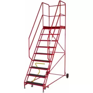 Loops - 9 Tread heavy duty Mobile Warehouse Stairs Anti Slip Steps 3.03m Safety Ladder